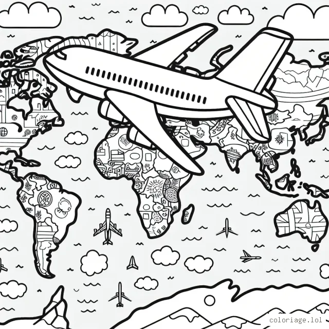 Un avion survolant plusieurs pays du monde: