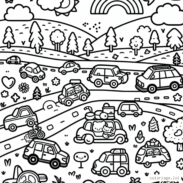 Un rallye frénétique et amusant de voitures de différentes formes et tailles traversant un paysage varié.