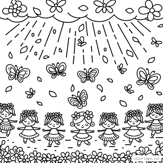 Une parade de parade de papillons dansantes sous une pluie de pétales de fleurs