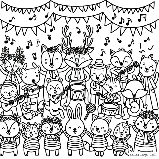Une bande joyeuse d'animaux de la forêt organise un festival de musique.