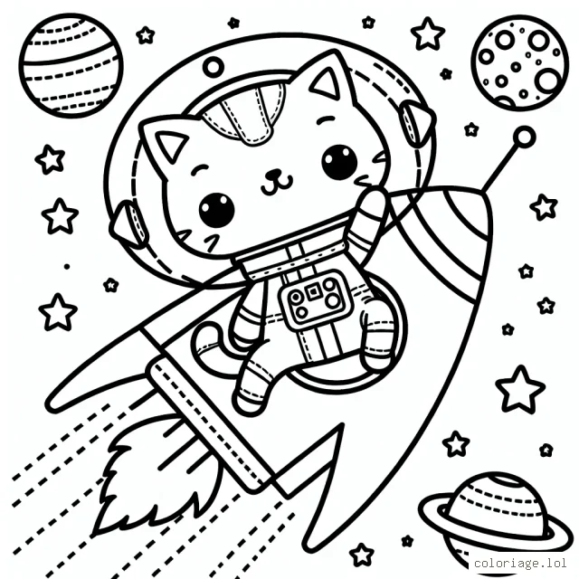 Un chat astronaut explorant l'espace sur une fusée