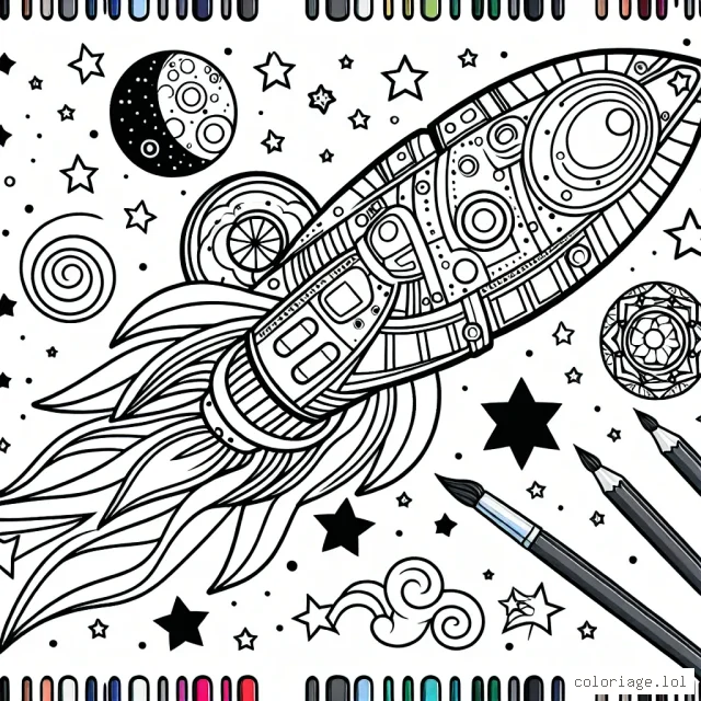 Imagine un fantastique vaisseau spatial naviguant à travers les étoiles. Quelles couleurs vas-tu utiliser ?