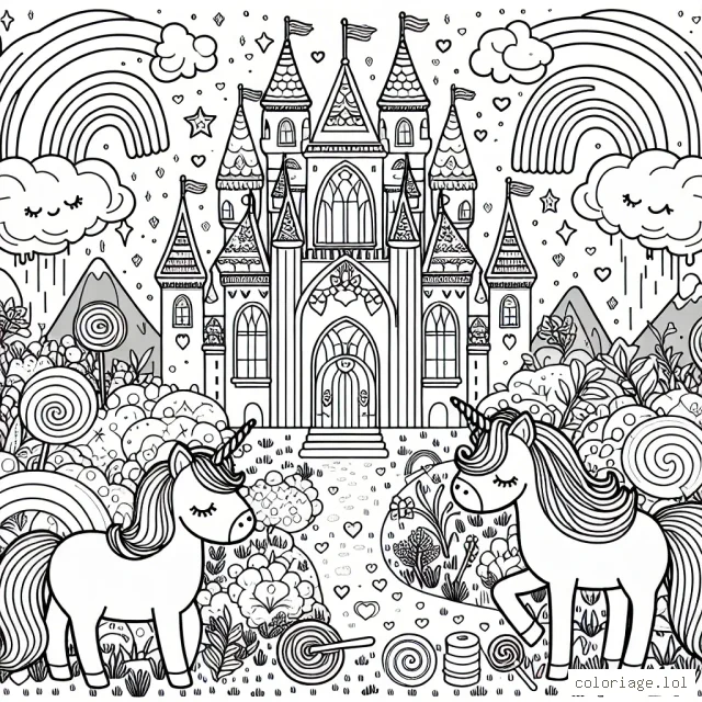 Un monde fantastique rempli de licornes, de châteaux arc-en-ciel et de nuages en bonbons