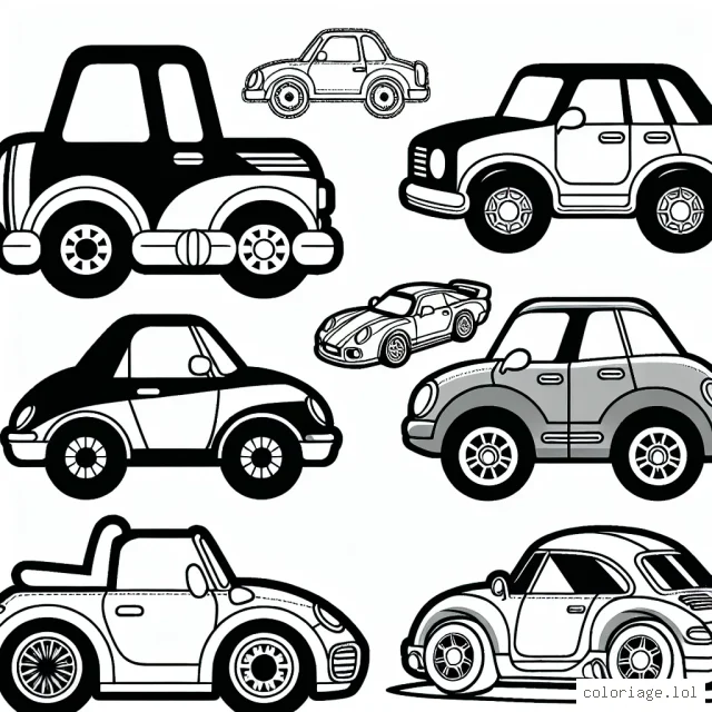 Dans chaque scène, vous découvrirez des voitures célèbres de différentes marques. Découpe et colorie les voitures pour créer un monde coloré !