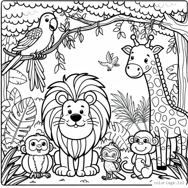 Le roi lion et ses amis dans la jungle
