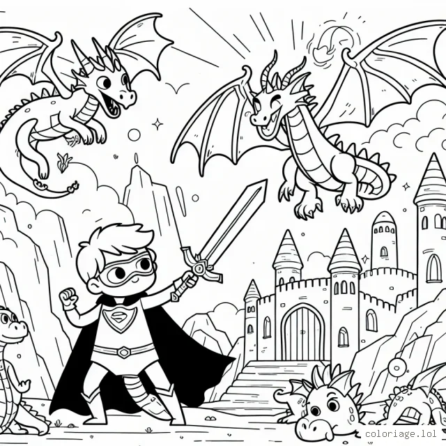 Dans un monde fantastique, un jeune super-héros sauve un royaume de dragons en danger ! Il utilise ses pouvoirs spéciaux et une épée magique pour protéger les dragons du méchant sorcier !