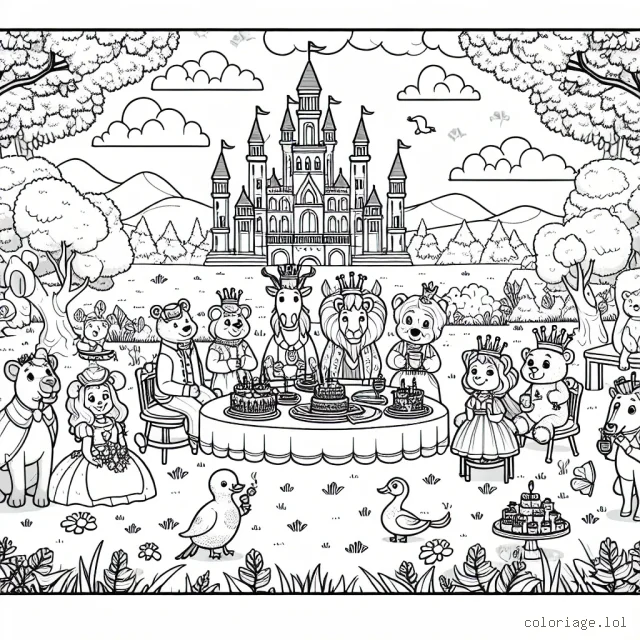 Votre tâche est de dessiner une grande fête en plein été dans le jardin royal où les animaux de la forêt sont les invités d'honneur. N'oubliez pas le beau château en arrière-plan !