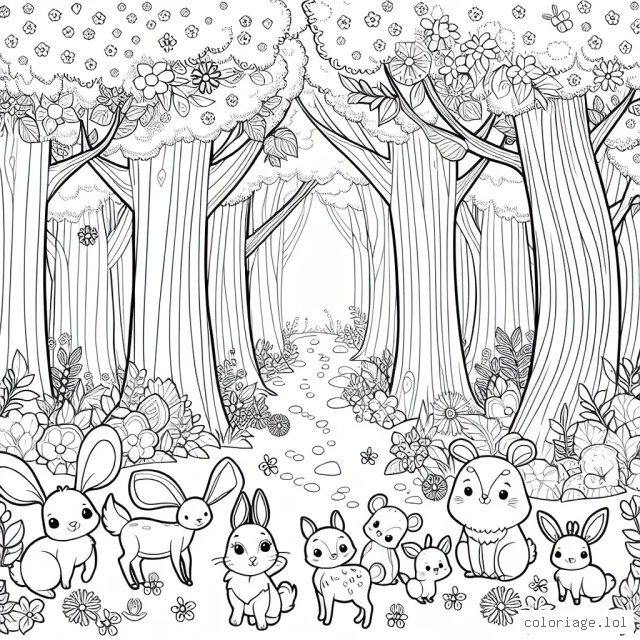 Une parade d'animaux mignons dans une forêt enchantée