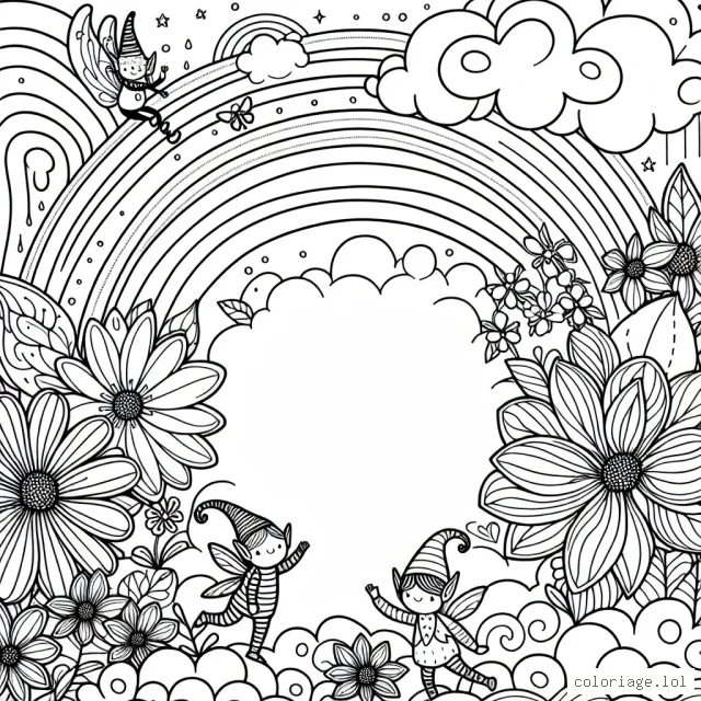 Sur une feuille blanche, imagine le jardin magique rempli d'arcs-en-ciel, de fleurs géantes et de petits lutins coquins.