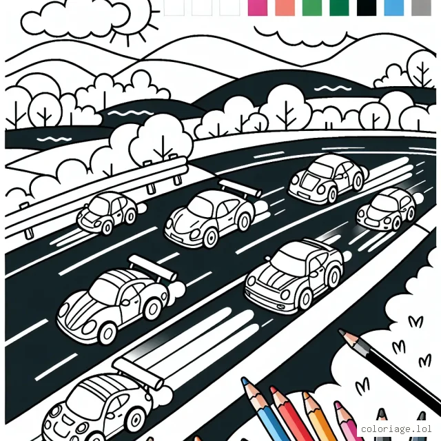 Une course passionnante de voitures multicolores sur une route pittoresque.