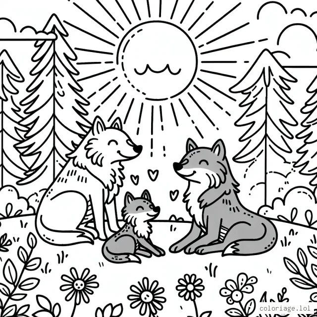 Une famille de loups profitant d'un après-midi ensoleillé dans une clairière de la forêt