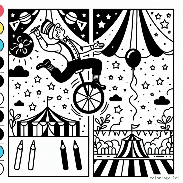 Un équilibriste sur un velo monoroue au cirque en plein spectacle