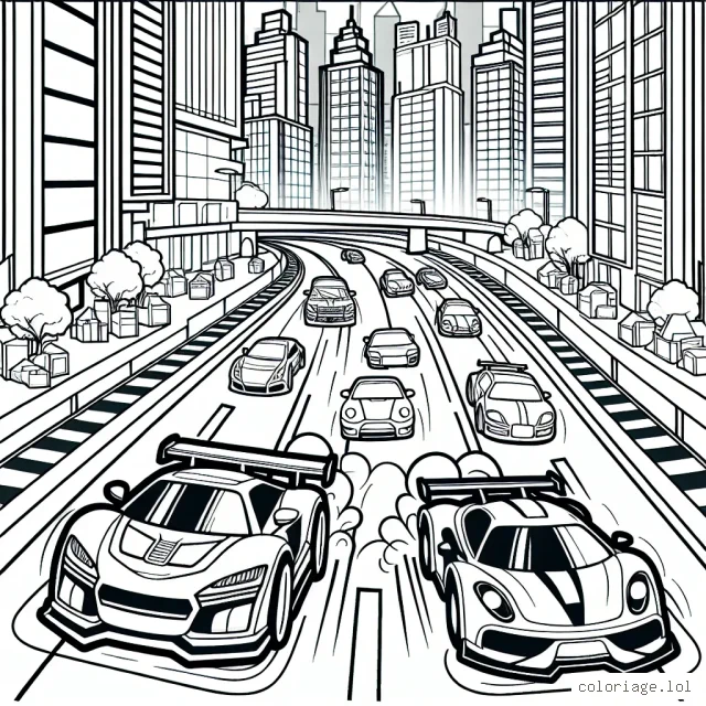 Une course de voitures riche en action dans une ville animée