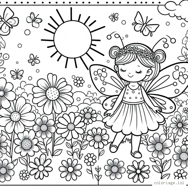 Sur une belle journée d'été, une petite fée aux ailes de papillon se promène dans un merveilleux jardin fleuri. Partout autour d'elle, des fleurs multicolores s'épanouissent sous le soleil. Aide la petite fée à leur donner des couleurs éclatantes.