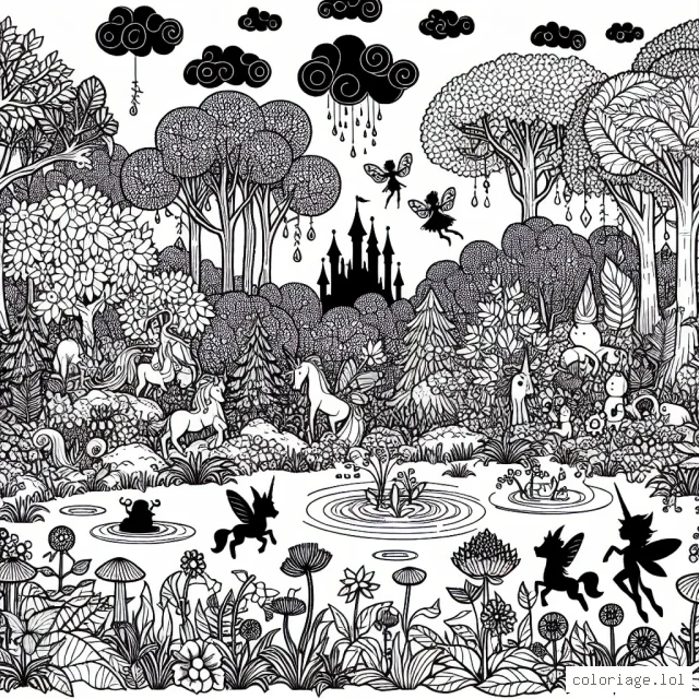 Un jardin magique rempli de créatures fantastiques