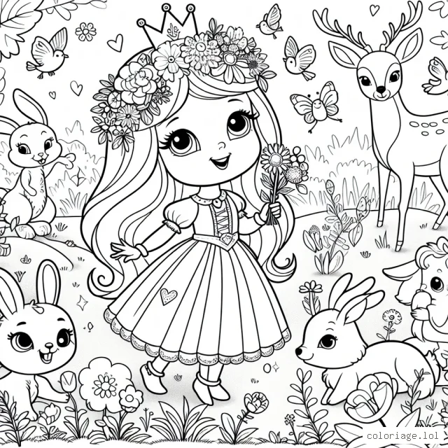 Princesse Lily dans son jardin fleuri magique avec ses amis les animaux de la forêt enchantée