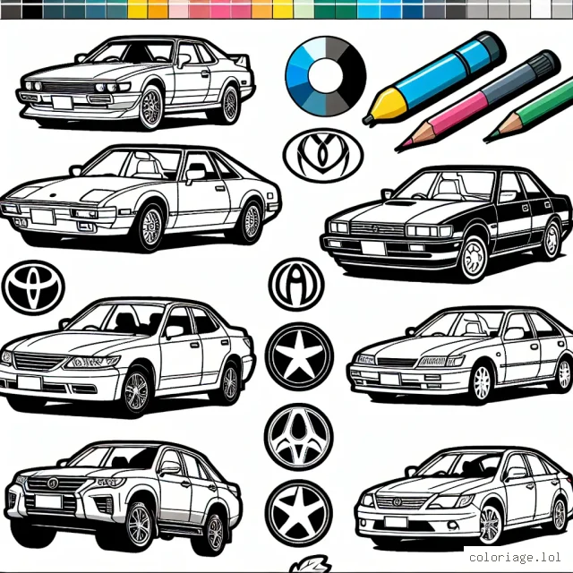 Colorie ces modèles de voitures de différentes marques telles que BMW, Toyota, Volkswagen et Ferrari. Il y a aussi des logos de ces marques pour que tu puisses jouer à les reconnaître. Amuse-toi bien à choisir les couleurs pour chaque voiture et chaque logo !