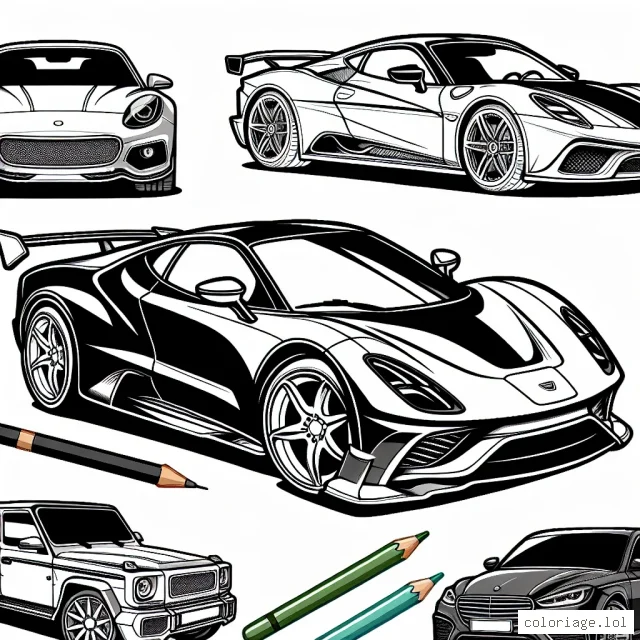 Découvre et colore les voitures de différentes marques célèbres, telles que Ferrari, Mercedes, BMW, et bien plus encore.