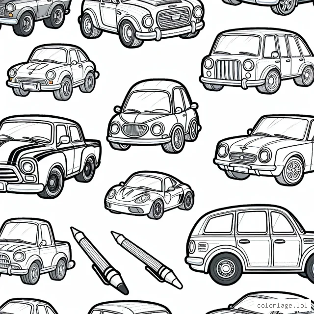 Des voitures par marque attendent patiemment colorées. Chaque marque de voiture doit avoir ses propres couleurs distinctives.