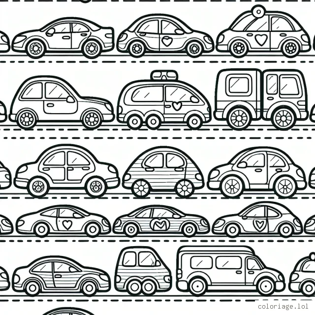 Des voitures de différentes marques sont alignées pour une parader. Dessinez et coloriez chaque voiture en détaillant les logos de chaque marque.