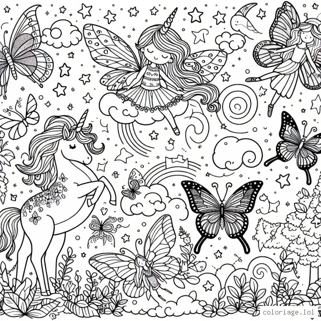 Il était une fois un monde féerique peuplé de licornes douces, de fées brillantes et de papillons enchantés. Vous êtes invité à apporter des couleurs à ce beau monde magique !