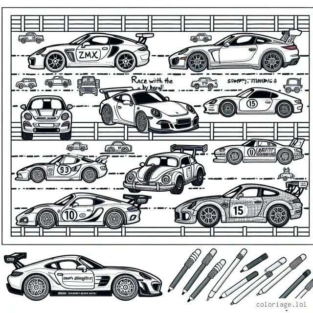 Faisons la course avec les voitures par marque ! Prépare, aligne et colore les automobiles les plus populaires du monde. Notre dessin comprend les célèbres modèles de Ford, Ferrari, Mercedes-Benz, Porsche et bien plus encore. N'oublie pas de bien colorier les logos de chaque marque pour différencier tes voitures. Apprends tout en t'amusant !