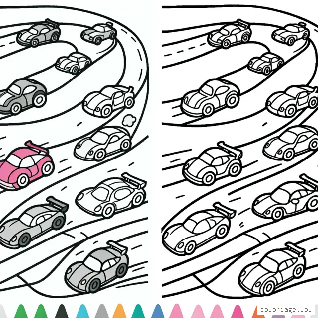 Une course folle de voitures multicolores sur une piste sinueuse