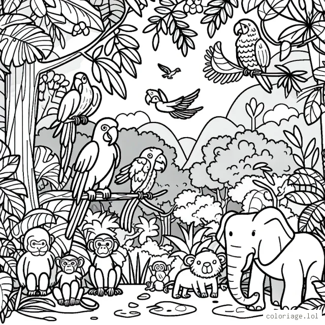 Un paysage de jungle plein d'animaux exotiques pour un petit explorateur