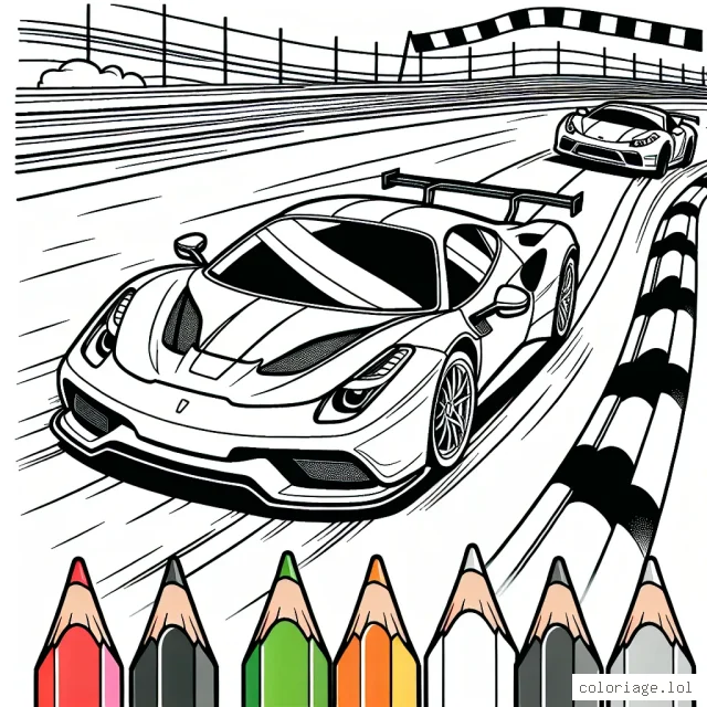 Amuse-toi à colorier cette magnifique course de voitures de sport sur un circuit passionnant !