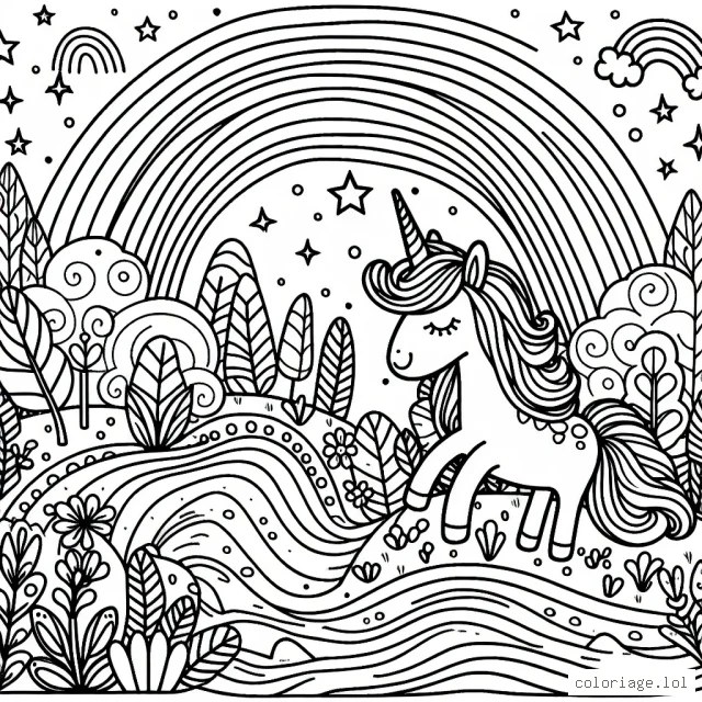 Un monde féerique de licornes au bord d'une rivière enchantée avec des arcs-en-ciel