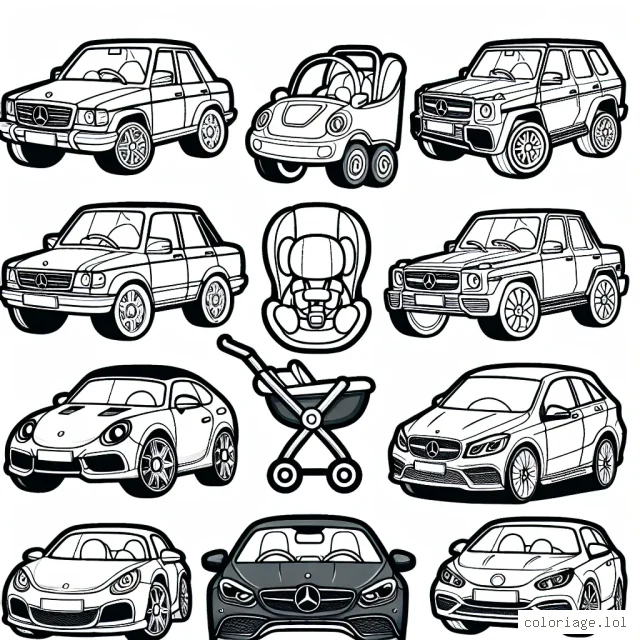 Choisis ta marque de voiture préférée et commence à colorier ! Tu as un large choix entre des modèles Mercedes, BMW, Audi, Renault, Peugeot et beaucoup plus !