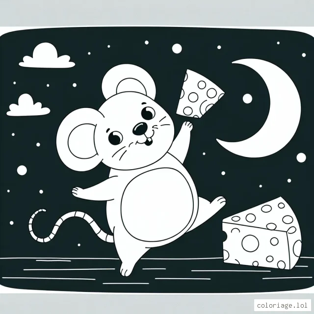 Une souris géante danse avec des fromages à la lune