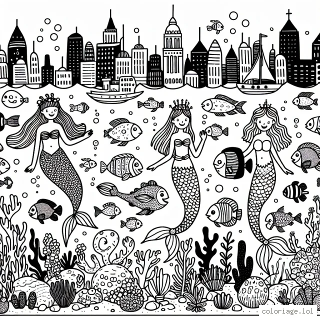 Une cité sous-marine peuplée de sirènes, de poissons multicolores et d'étranges créatures marines.