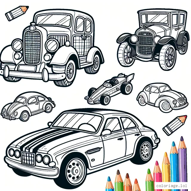 Retrouvez une variété de voitures de marque différentes à colorier. De la vieille routière jusqu'aux voitures de course dernier cri, il y a une large gamme pour éveiller l'imagination de chaque enfant. Alors, saisissez vos crayons de couleur et débutez cette aventure automobile!