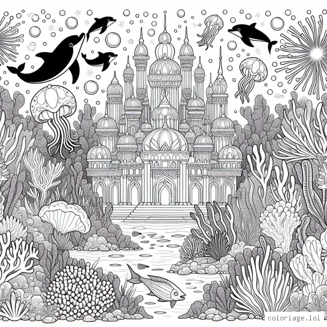 Au fond de l'océan, une cité sous-marine incroyable peuplée de créatures marines de toutes les couleurs. Au centre, un palais de corail lumineux, entouré de jardins d'algues multicolores où nagent poissons exotiques et dauphins joueurs.