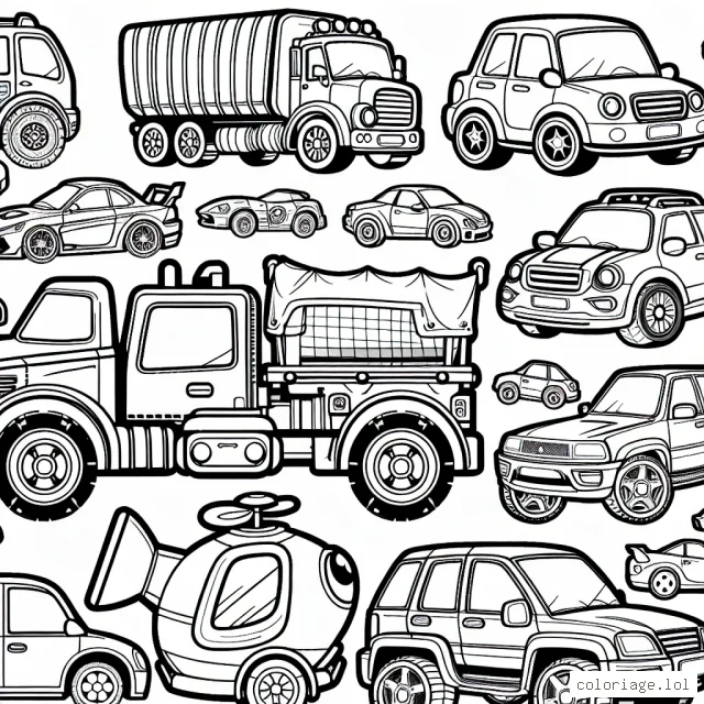 Un assortiment de voitures par marque pour une activité de coloriage