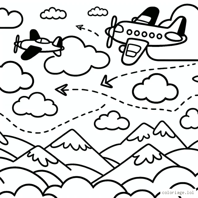Les avions survolant les nuages et les montagnes