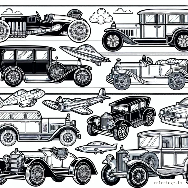 Une grande aventure automobile t'attend! Il y a une grande variété de voitures dans ce coloriage, des voitures de course rapides, des camions robustes et d'anciennes voitures classiques aux élégantes voitures de luxe. Laisse ta créativité courir sauvage en ajoutant de la couleur à ces voitures incroyables. Choisis tes couleurs préférées et donne vie à ces véhicules!