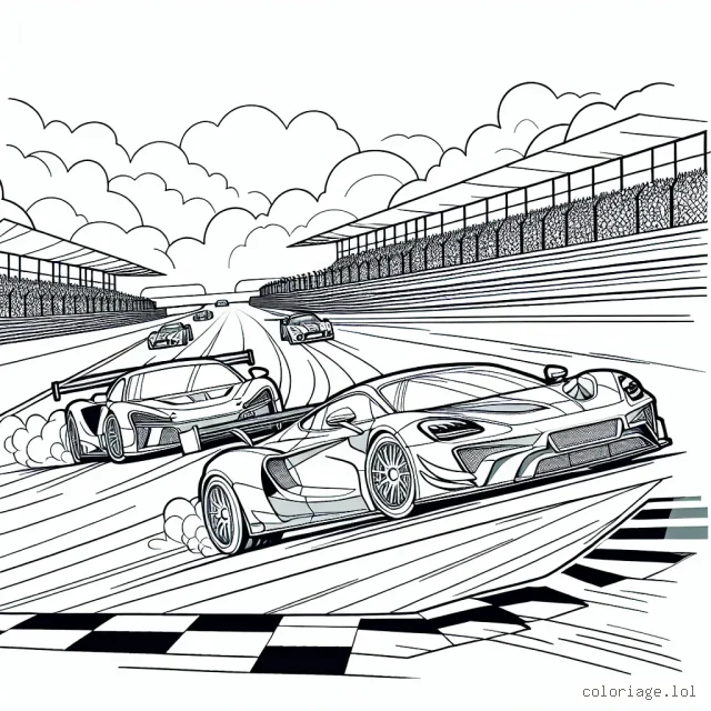 Colorie les voitures sportives lancées sur une course passionnante sur le circuit de Silverstone ! Sais-tu quelle couleur va le plus vite ?