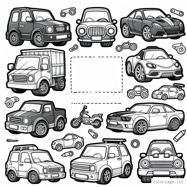 Un assortiment de voitures de différentes marques pour colorier