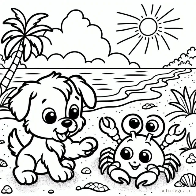 Imaginez la scène de Jojo le petit chiot qui découvre la plage pour la première fois avec son ami Kiki le crabe