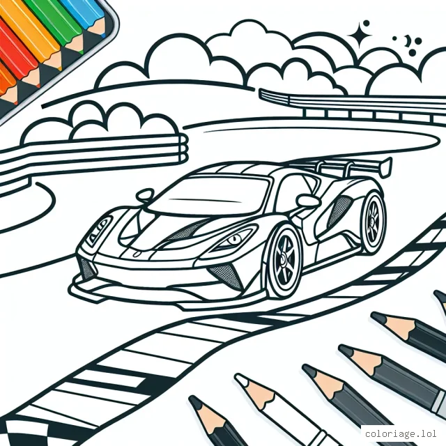 Dessine une course passionnante de voitures de sport sur un circuit de course plein d'action!