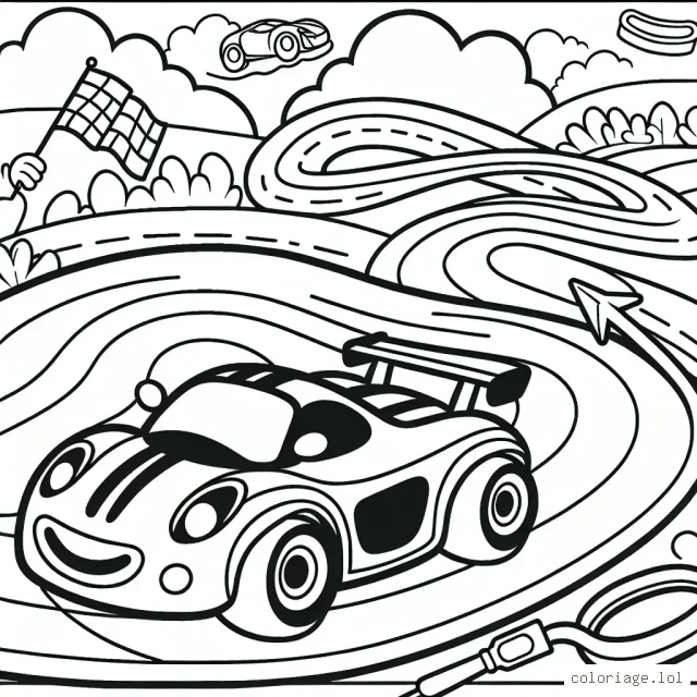 Une journée trépidante d'une petite voiture de course sur un circuit rempli de surprises