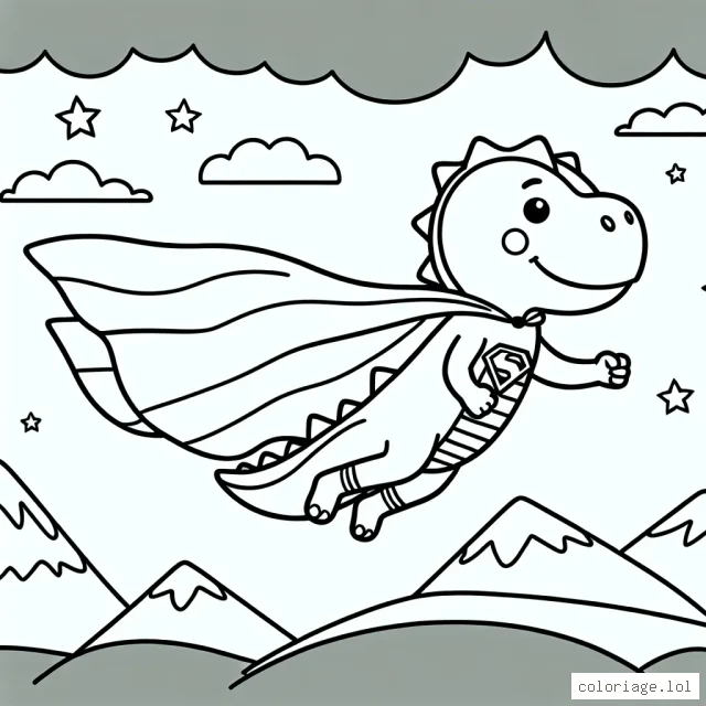 Un dinosaure superhéros volant au-dessus des montagnes
