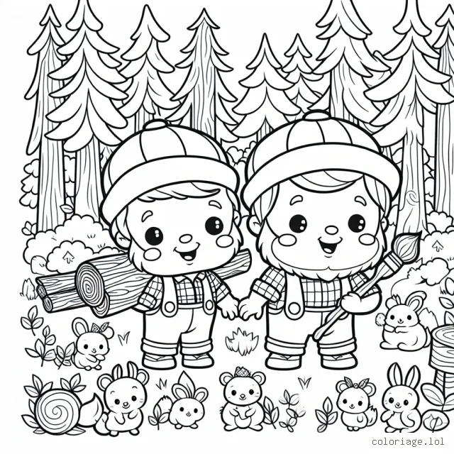 Retrouve les joyeux bucherons perdu dans la forêt enchantée remplie de mignons petits animaux