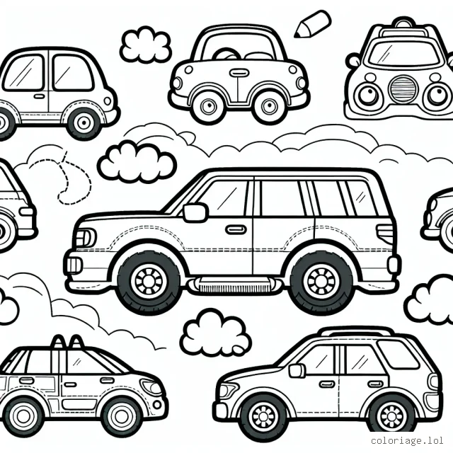 Colorie des voitures par marque. Chaque page contiendra une voiture d'une marque différente pour que tu puisses les peindre à ton goût.