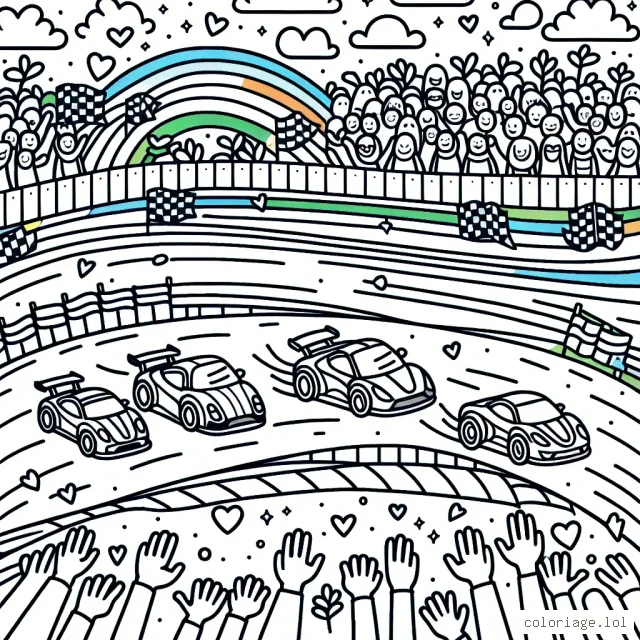 Une course palpitante de voitures de sport multicolores sur un circuit sinueux avec une foule tout autour