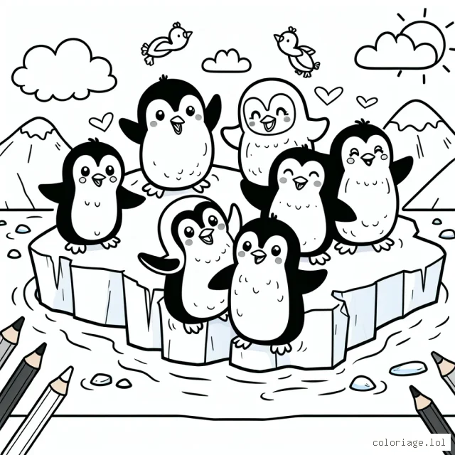 Un groupe de pingouins joyeux faisant la fête sur un iceberg