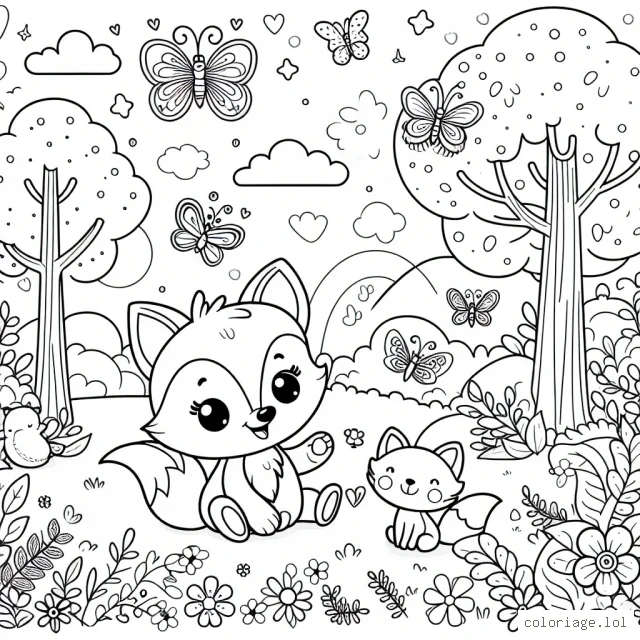 Dans une forêt enchantée, un petit renard joue avec ses amis animaux. Il y a des papillons magiques, des arbres vivants et des fleurs qui chantent la mélodie de l'amitié.