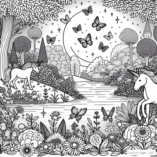 Imagine un jardin féerique rempli de licornes et de papillons brillants !